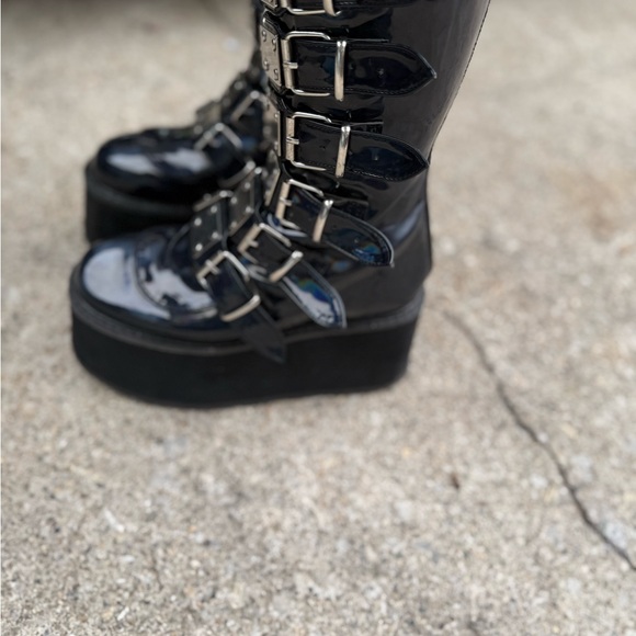 Demonia Black Multi-Buckle Combat Boots - Picture 2 of 4